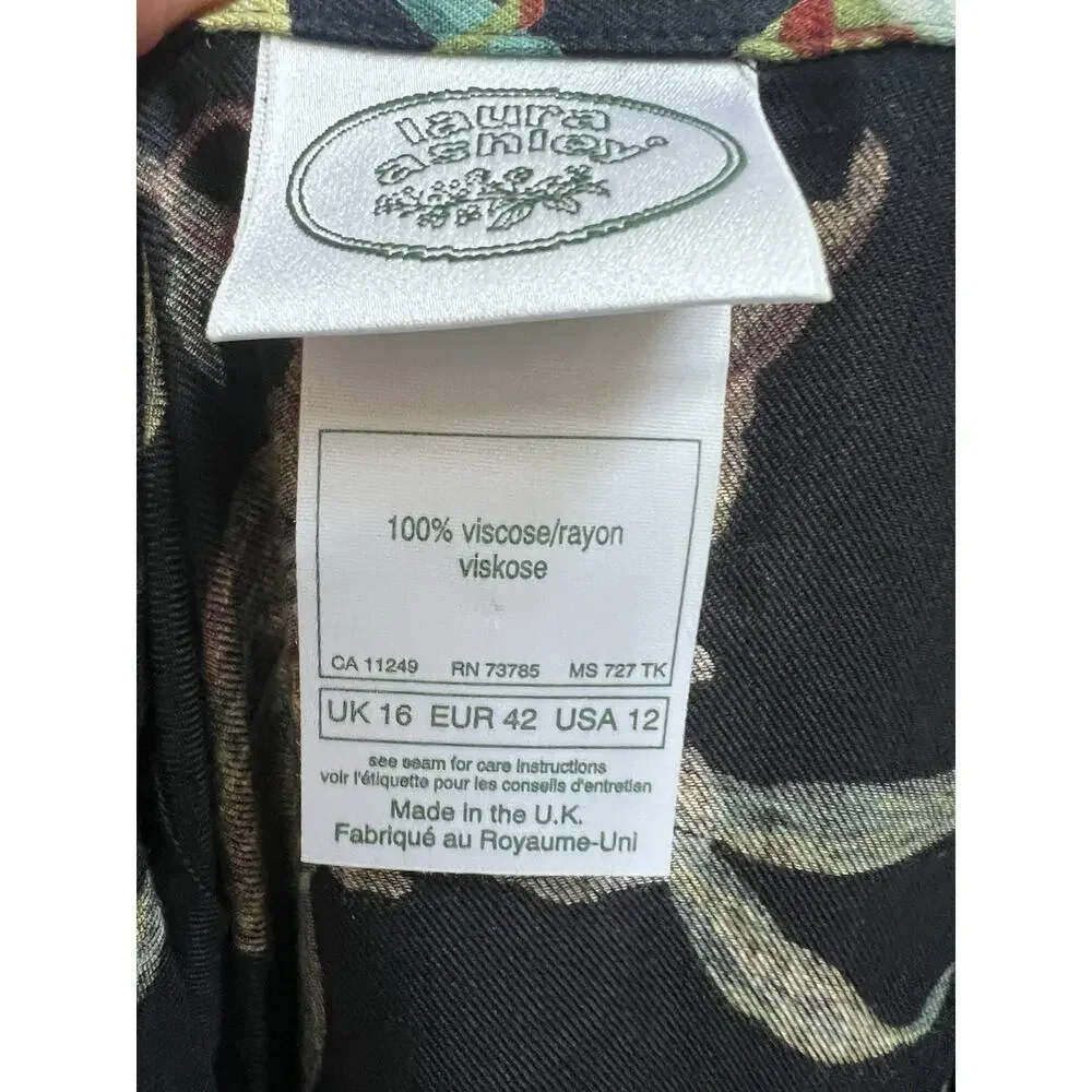 Laura Ashley Maxi Skirt US 12 Navy Blue Lily Floral Print Made in UK Cottagecore